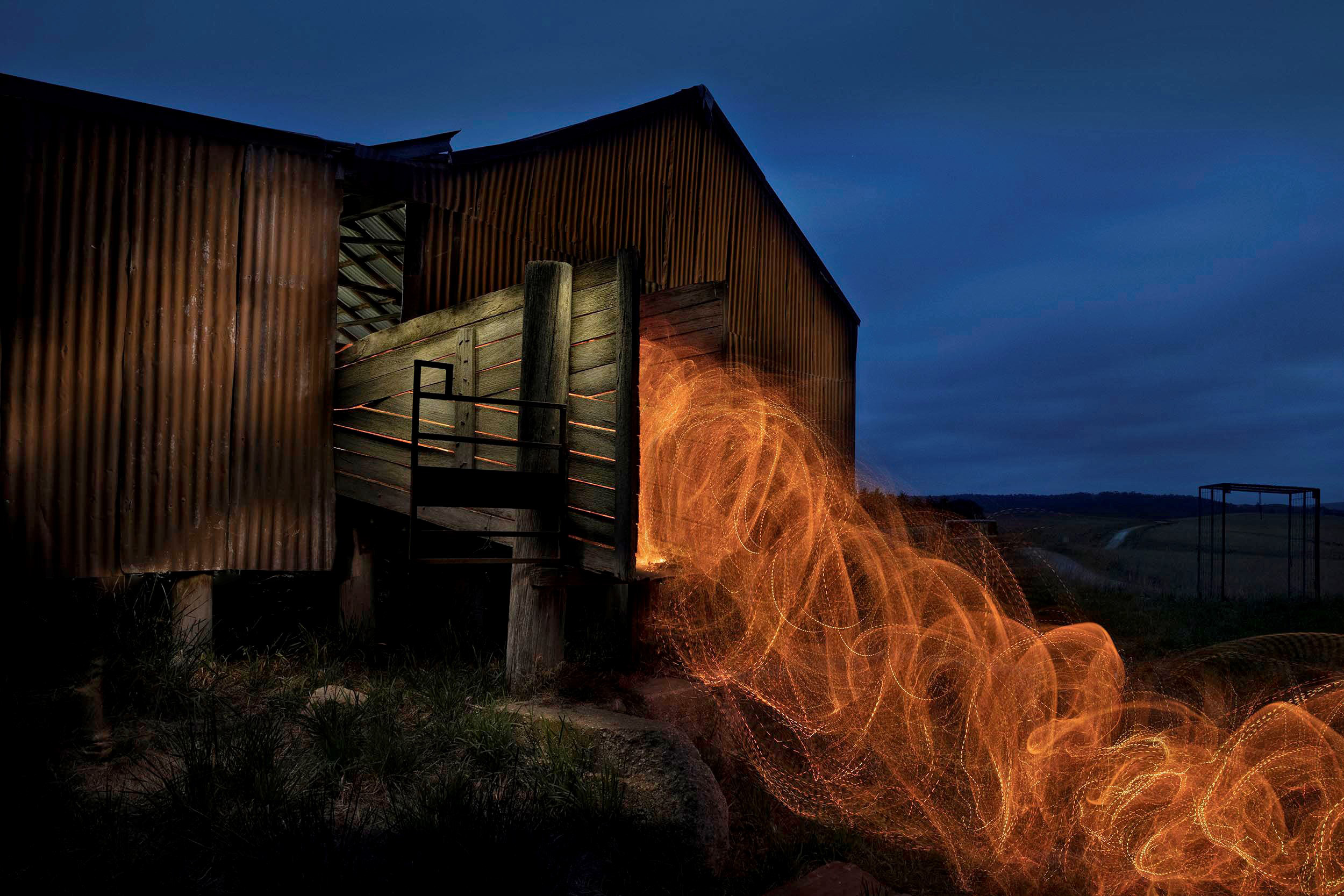 Photograph of a shed at night by Peter Solness.