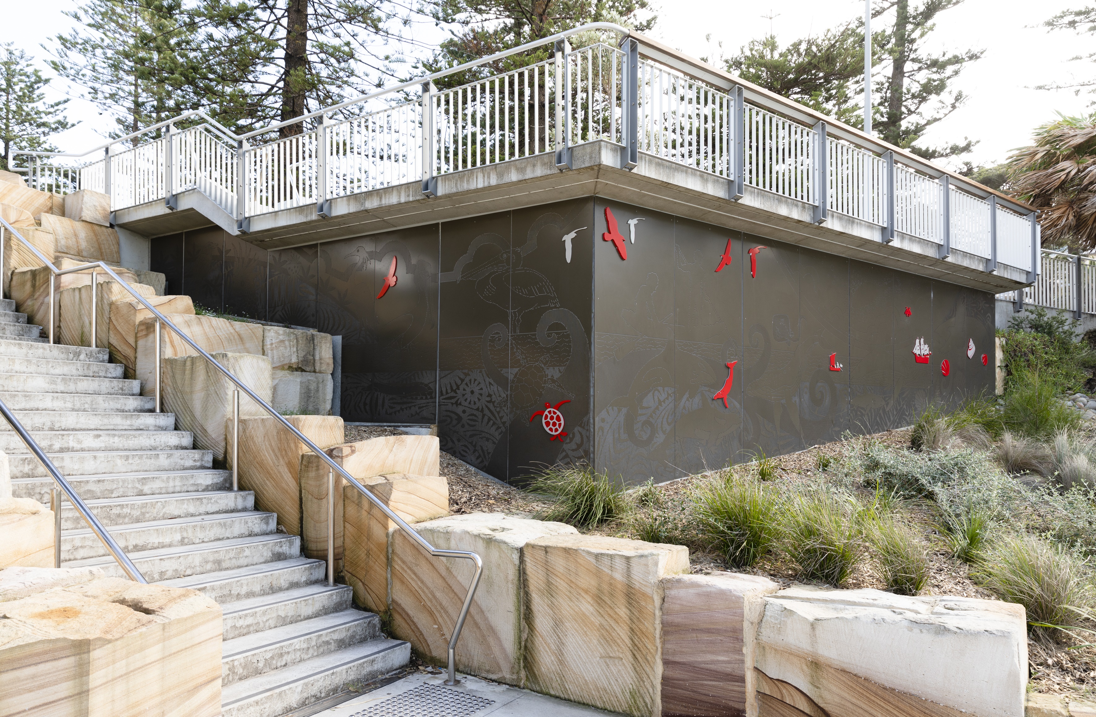 Picture of stairs Cronulla with public art sculpture