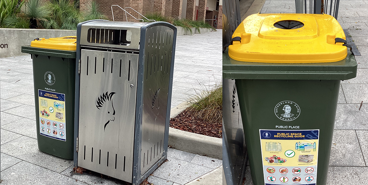 Public Place Recycling bin next to a public general waste bin