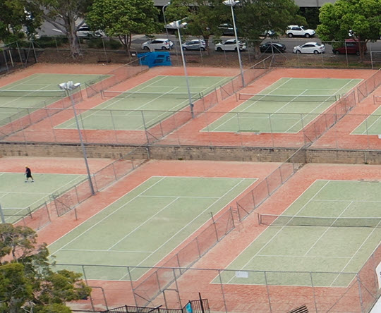 aerial view of tennis courts